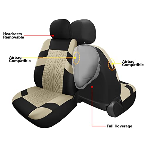 Varcozy Set Completo Di Coprisedili Anteriori E Coprisedili Posteriori Per Auto, Coprisedili Universali In Tessuto, Per Suv, Berlina, Furgoni, Compatibili Con Airbag, Colore: Nero E Beige - 6