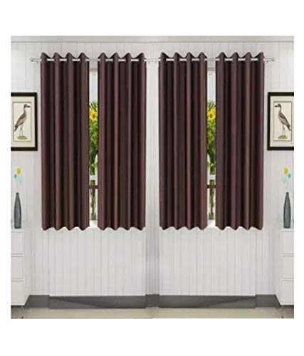 Image of Parda Sansar Polyresin Solid Window Curtain, 5 Feet, Brown, Pack of 4