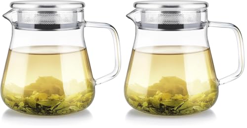 Image of Teabloom One-Touch Tea Maker, 2-in-1 Teapot and Kettle with Stainless Steel Filter Lid for Loose Tea - Stain-Free Borosilicate Glass Tea Pot (15 Oz) - Tea Connoisseur's Choice (Pack of 2)