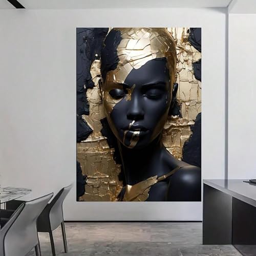 Impression sur toile portrait doré œuvre artistique moderne avec cadre interne - 2