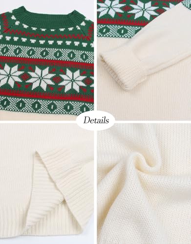 Image of Women's Fair Isle Sweater Crew Neck Long Sleeve Heart Sweater Vintage Tops