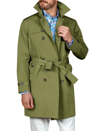 Image of Runcati Mens Double Breasted Trench Coat Notched Lapel Windbreaker Jackets Causal Overcoat With Belt