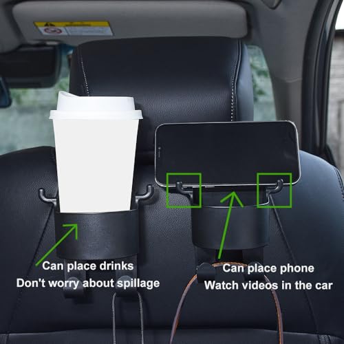 Image of Car Seat Back Cup Holder with Hooks Multifunctional Car Headrest Backseat Organizer Car Interior Accessories