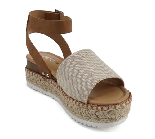 Image of Soda Topic Open Toe Buckle Ankle Strap Espadrilles Flatform Wedge Casual Sandal