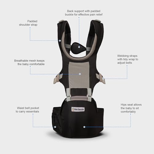 Image of Baby Carrier with Hip Seat, Ergonomic 4 in 1 Carrier Positions, Newborn to Toddler Adjustable Baby Carrier for 4-36 Months, Comfortable Padded Straps, Supports Up to 15 kg (Black)