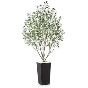 Artificial Olive Tree,7FT Fake Olive Tree in Brown Tall Planter with Natural Pebbles,UV Resistant Faux Olive Silk Tree for Outdoor Garden Porch Indoor Home Decor Modern Office Balcony Shopping malls Artificial Olive Tree7FT Fake Olive Tree in Brown Tall Planter with Natural PebblesUV Resistant Faux Olive Silk Tree for Outdoor Garden Porch Indoor Home Decor Modern Office Balcony Shopping malls