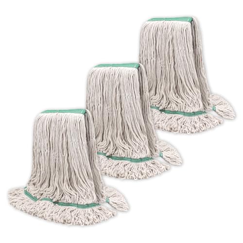 Commercial Heavy Duty Mop Heads Replacement: 3 Packs 20oz Industrial Wet Mop Head for Floor Cleaning - Commercial Products Looped End String Head Refills