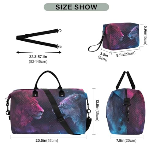 Galaxy Animal Lion Travel Duffle Bag Gym Bag Weekender Bags with Toiletry Bag Travel Trip Tote Bag3