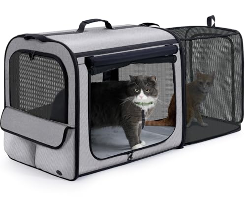 pecute Dog Car Carrier Stable and Light Weight, Expandable Extra Space Dog Carrier for Cars, Breathable Dog Car Crate, Foldable Pet Carrier for Both Indoor and Outdoor Use, Pet Travel Crate Gray
