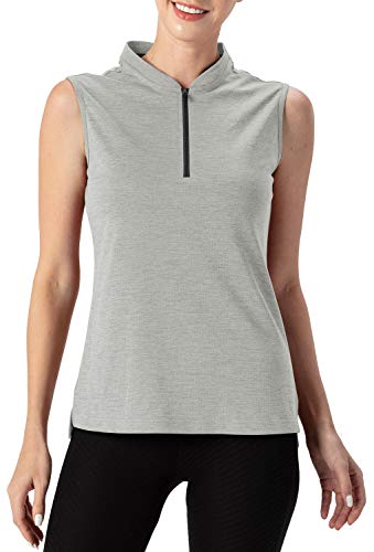 Rdruko Polo de golf sans manches avec fermeture Éclair pour femme Coupe sèche UPF 50+ - Gris - Taille L Cover