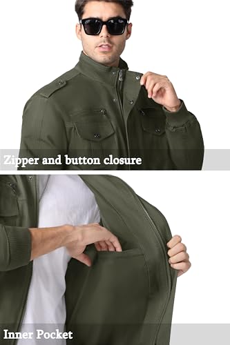 MAGNIVIT Men's Military Lightweight Army Windbreaker Cargo Jacket With Stand Collar, Zip Front, 7 Pockets - Cotton4