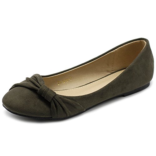 Ollio Womens Shoe Ballet Faux Suede Flat ZM1815 (7 B(M) US, Olive)