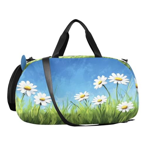 Green Grass Flowers Kids Travel Duffel Bag for Boys Girls Overnight Weekend Tote Bag with Shoes Compartment for Dance Gym Sports2