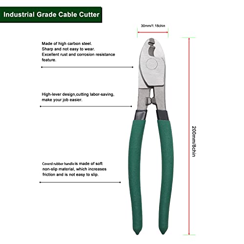 Weideer 8 Inch Cable Cutters Wire Stripper High Leverage Heavy Duty Cable Cutting Metal Wire Cutting Tools For Copper Aluminum Communications Cable K-054-8"/200Mm #TOP1