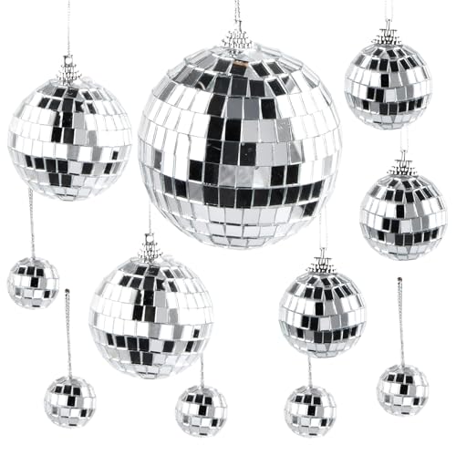Bola de discoteca, 11 peças 4 tamanhos de prata, espelho bola de discoteca, ornamentos para árvores de Natal, disco ball para festa, casamento, dança