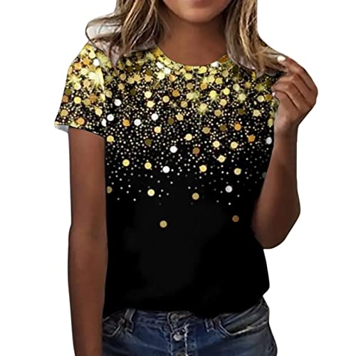 Camiseta de manga corta para mujer, informal, holgada, informal, tallas grandes, elegante, cuello redondo, camiseta informal, Negro , XL Cover