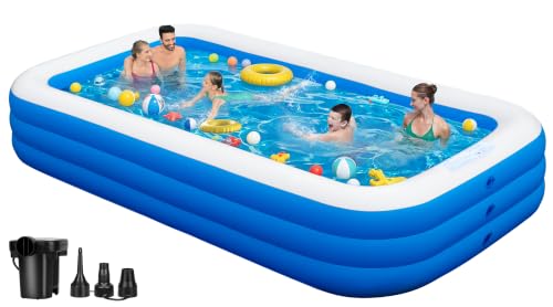 Image of Inflatable Swimming Pool for Family, 130 inch x 72 inch x 22 inch Large Blow Up Pool for Adults & Kids, Thickened Backyard Pool with Pump, Quick Inflation Summer Outdoor Water Party Pool