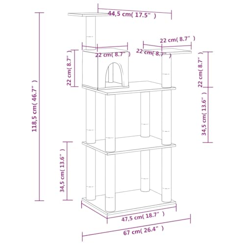 Árbol rascador para gatos Mangloder de 118,5 cm con postes de sisal y casa de madera 8
