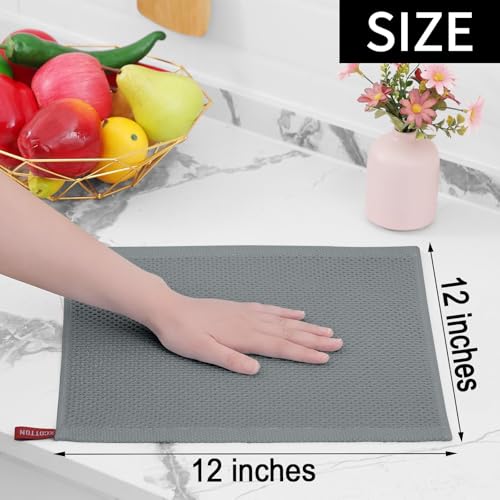 Image of Homaxy 100% Cotton Waffle Weave Kitchen Dish Cloths, Ultra Soft Absorbent Quick Drying Dish Towels, 12 x 12 Inches, 24-Pack, Grey