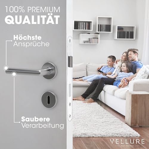Vellure® Türgriffe Innentüren Edelstahl [Set inkl. Bohrschablone] – Premium Drückergarnitur BB & Türklinke matt – Massiver Türgriff & Türbeschläge Set – Fester Sitz & Langlebig