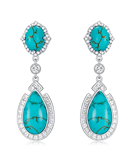 Boucles d'oreilles turquoise véritable WSX en argent résistant pour oreilles sensibles