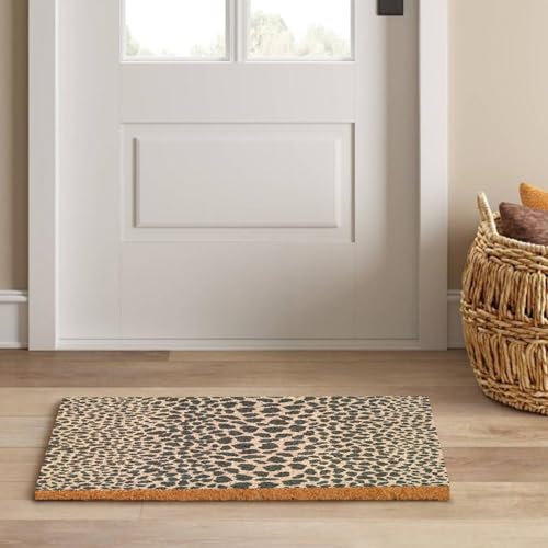 Paillasson fibre de coco bleu marine motif léopard chic