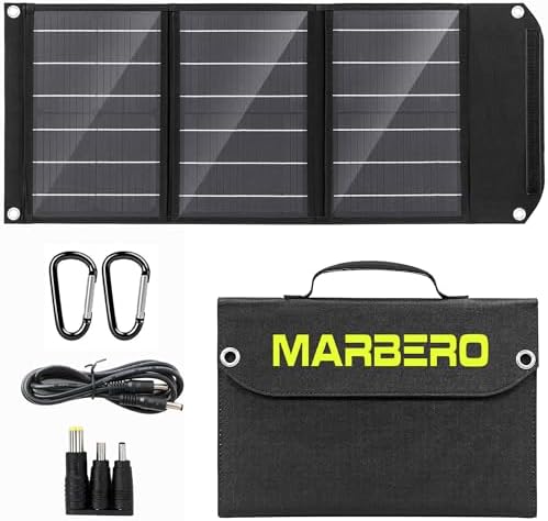 MARBERO Pannello Solare Portatile 30W Caricabatterie Solare Pieghevole con Efficienza del 23% Porte QC3.0 USB e DC Compatibile con Cellulari iPad Laptop Impermeabile IP65 Ideale per Campeggio