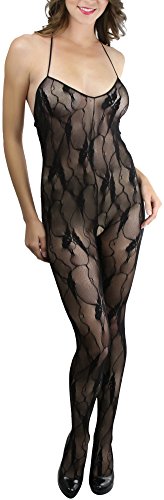 Image of ToBeInStyle Women's Bodystocking Crotchless Peek-A-Boo Fishnet Lace Bodysuit