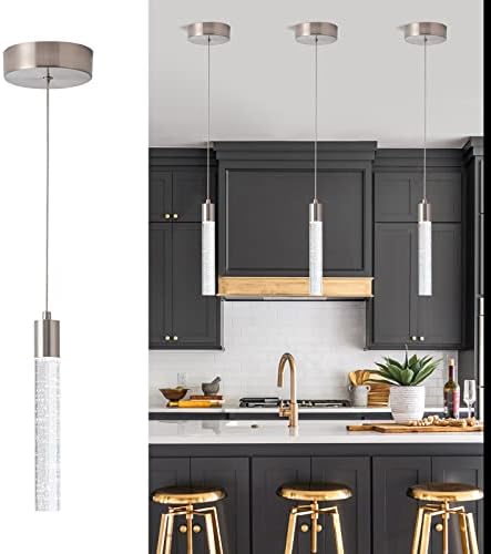 voerqi 3 Pack Brushed Nickel Crystal Pendant Lights，Cover Swap chaneagle Colour Pendant Lights Kitchen，3000K 4000K 6000K 3D led Pendant Lighting