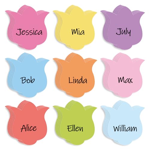 FYSUIMU Spring Tulip Floral Cutouts Colorful Flower Shape Cut-Outs Cardboard Paper Cutting with 100 Pcs Glue Points for DIY Crafts Classroom Bulletin Board Decoration, 45 Pcs
