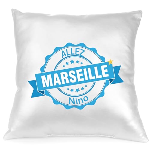 coussin allez marseille foot supporter cadeau personnalisé prénom au choix réf 238