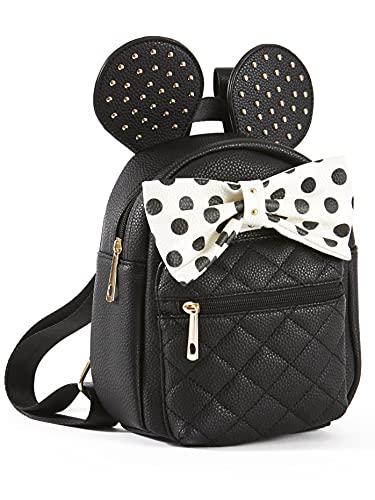Mouse Ears with Bow Mini Backpack for Girls - Black and White Polka Dots Mouse Ears with Bow Mini Backpack for Girls - Black and White Polka Dots