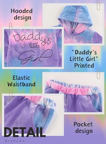 Toddler Baby Girls Tie Dye Hoodie Sets - Valentines Daddy's Little Girl Outfits Kids Sweatsuit Pants Clothes Set3