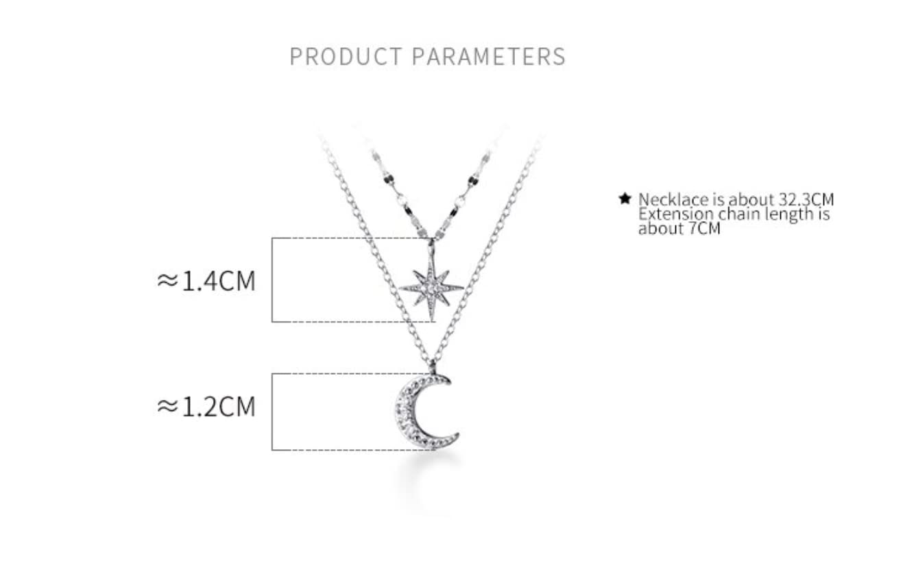 Collar con Colgante De Luna Y Estrella Apilable De Circón Brillante De Plata De Ley 925 para Mujer, Joyería Fina para Fiesta De Boda