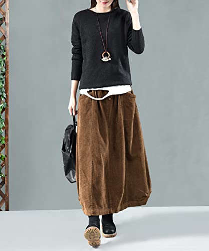 MedeShe Women's Classic High Elastic Waist Autumn Winter Midi Long Skirt3