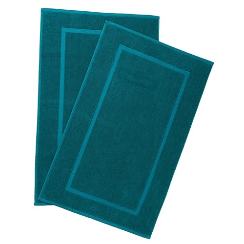 HILLFAIR-900 GSM-100% Ringspun Cotton Floor Towels mat- Hotel-Spa Tub-Shower Bathroom Floor mat Towels- 21 x 34 Inch - Terry Cotton Bath Mats, Machine Washable, Absorbent- 2 Peice Towel Set- Teal