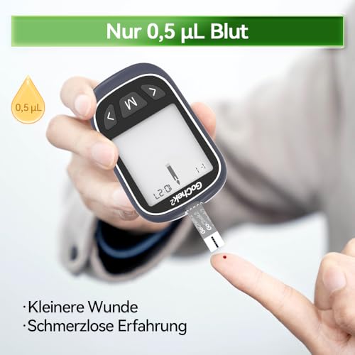 MicroTech Blutzucker-Messgerät Kit 50 Streifen & Lanzetten, ohne Codierung, 500 Speicher, breiterer HCT für die Familie (mmol)