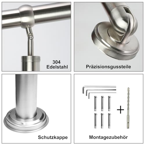 FINEUNAN Edelstahl Eingangsgeländer für Treppen Brüstung Balkon - Wandhandlauf Wandhalterung - Innen und Außen Handlauf Geländer Treppengeländer Edelstahl (120x90 cm)
