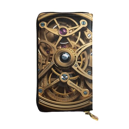 Grand porte-cartes en cuir style steampunk noir avec fermeture éclair
