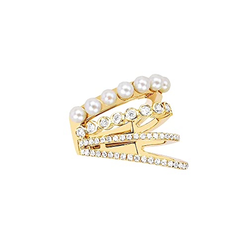 Pickbeau 925 Sterling Silver 18K Gold Plated Cubic Zirconia Sparkling Multi-Round Layered Huggie Ear Cuff Gold Pearl Earrings For Women | Non Pierced Ear Cartilage Clip On Wrap Hoop-1 Pcs #TOP6