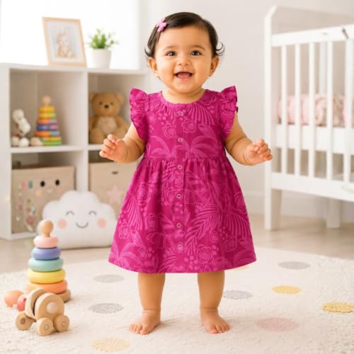 Image of Lilimi Toddler Baby Girl Cotton Muslin Dress, Breathable Flutter Sleeve Button-Front Cute Frocks