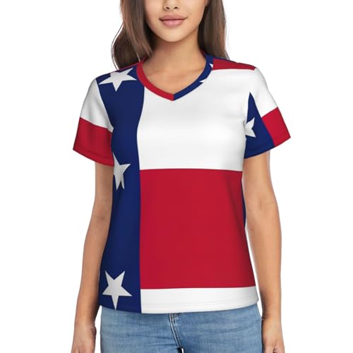 T-shirt sport Texas femme col en V à manches courtes imprimé