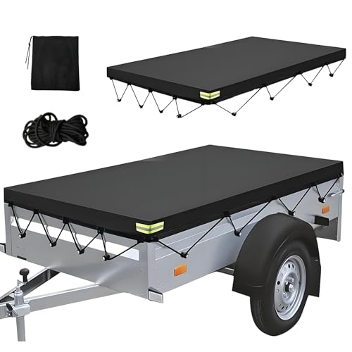 Anhänger Plane 214×122×13 cm Wasserfest Winddichte Reißfeste PKW Anhängerplane mit Planenseil, 750kg Anhänger Flachplane Abdeckplane für Viele PKW Hänger Autoanhänger