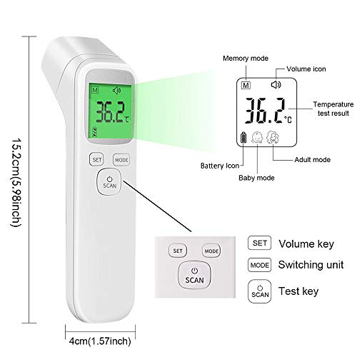 Termômetro Infravermelho Sem Contato, com Alarme de Febre, Multifuncional