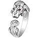 WOZUIMEI Anillo Retro Estilo Chino S990 Sterling Silver Thai Silver Jewelry Zodiac Teddy Dog con Incrustaciones de Circón Rojo Artificial Anillo Ajustable FemeninoOsito de peluche