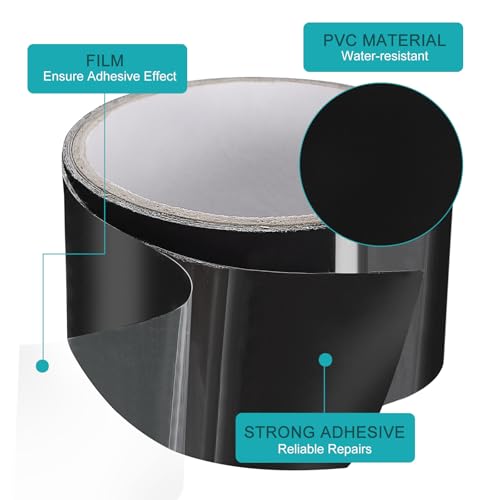 Image of MECCANIXITY Waterproof Patch Seal Tape 2 in x 5 Ft, PVC Leak Proof Repair Sealing Duct Tape for HVAC Roof Crack, Boat, Hoses Pipes, Awning, Black