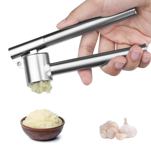 deegbbyi Prensa de Ajo de Acero Inoxidable, Apritsce Machacador de Ajos, Exprimidor de Ajo, Prensa de ajo de mano Acero, Trituradora de Jengibre, Fácil de Apretar, Fácil de Limpiar