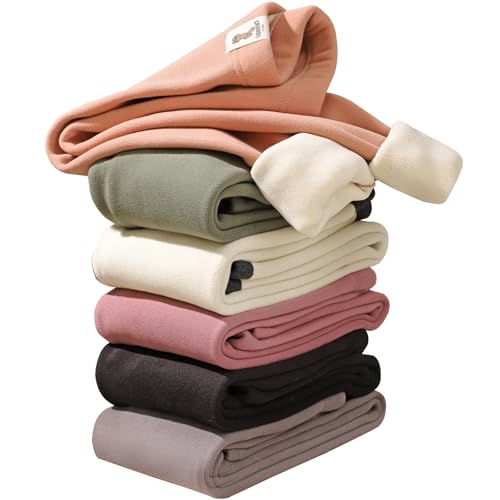 6 Pack Girls Winter Fleece Lined Leggings Girls Warm Pants Kids Basic Solid Pants Toddler Stretchy Thick Tights