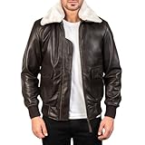 Chaqueta bomber de cuero G-1 para hombre, chaqueta aviador RAF B3 de piel de oveja con cuello de oveja negra, Piel marrón y blanca, XX-Large