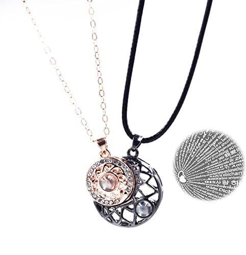 Couples Necklace Sun and Moon, Best Friend Necklace Sun and Moon, Matching Sun and Moon Necklace, Love Necklaces for Couples, Couples Necklace for Him and Her, 100 Languages I Love You